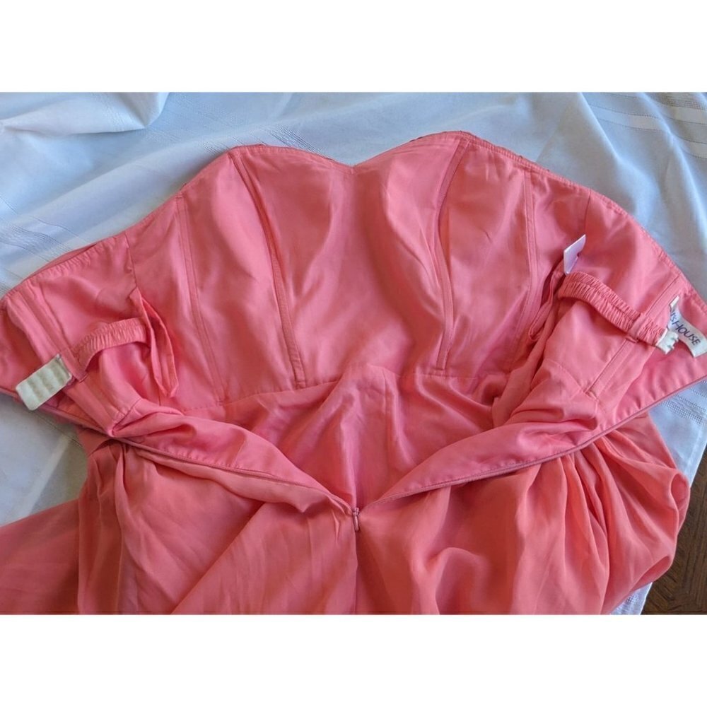 JJ'S HOUSE Coral Pink Strapless Chiffon Bridesmaid Prom Pleated Mini Dress Sz 10 - Picture 6 of 7